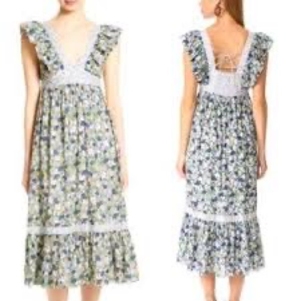 Chic Floral Midi Dress with Ruffle Details